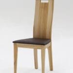 Massief kernbeuken houten eettafelstoel met hoge rugleuning en leren zitting