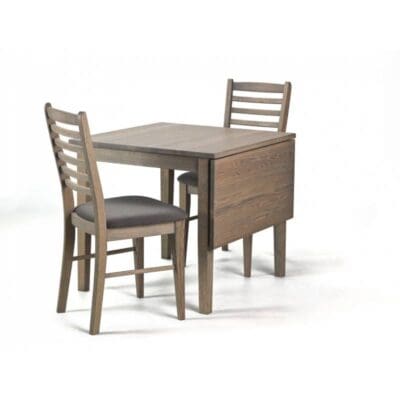 Massief eiken houten eettafel, gerookt geolied, met aanhangblad voor verlenging